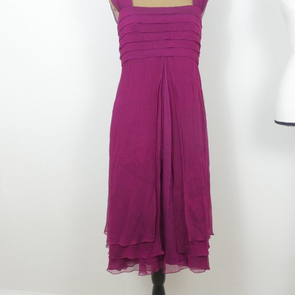 Tadashi Magenta Purple Silk Vintage Glamour Size 12 Layered Hem Retro Dress - Picture 4 of 11